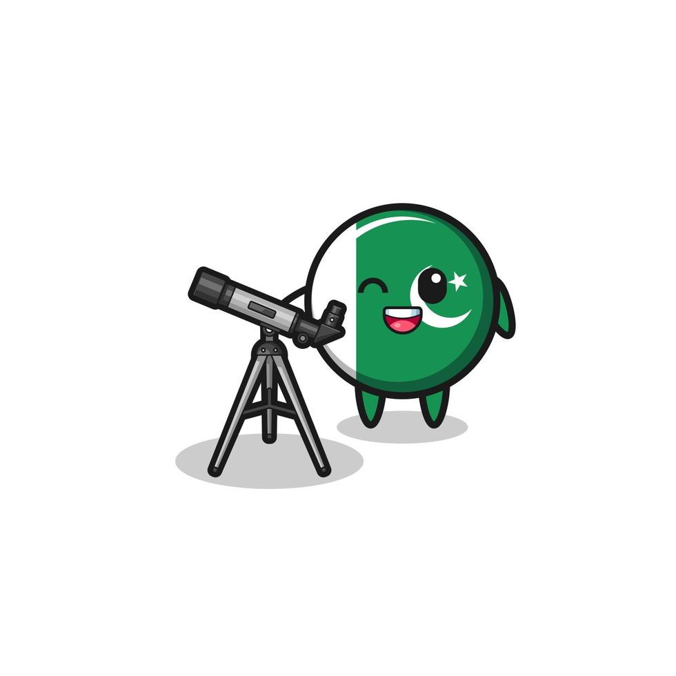 Pakistaanse vlag astronoom mascotte met een moderne telescoop vector