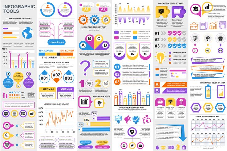 Infographic elementen data visualisatie vector ontwerpsjabloon. Kan worden gebruikt voor stappen, opties, bedrijfsprocessen, werkstroom, diagram, stroomdiagramconcept, tijdlijn, marketingpictogrammen, infografieken.