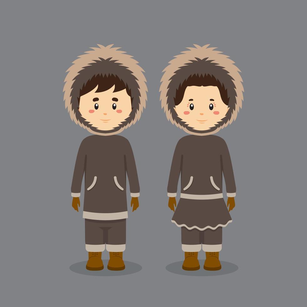 paar karakter dragen eskimo alaska traditionele kleding vector