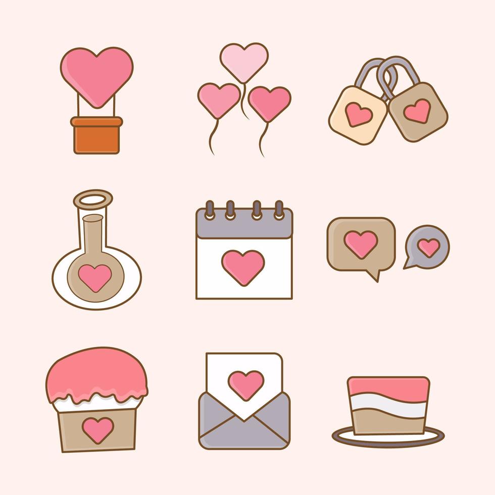 Valentijn dagen pictogram bundels geïsoleerde crème achtergrond. vector illustratie