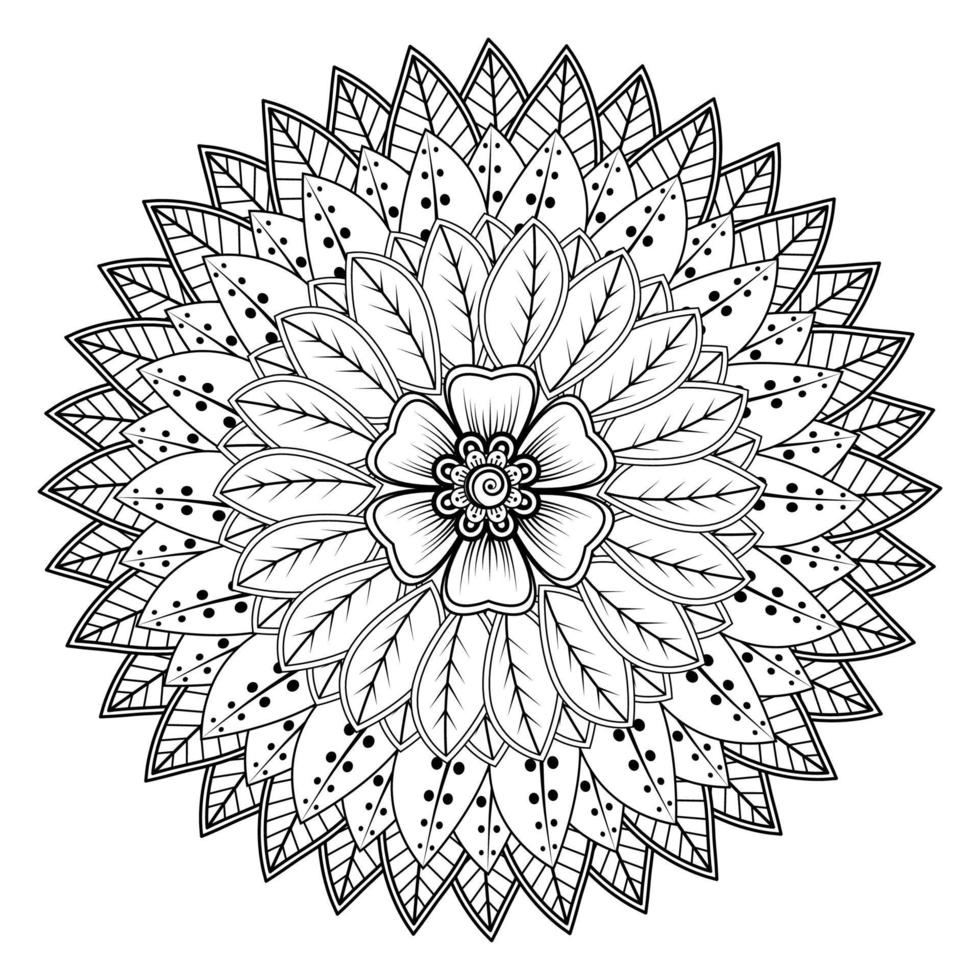 cirkelvormig patroon in de vorm van mandala voor henna, mehndi, tatoeage, decoratie. decoratief ornament in etnische oosterse stijl. kleurboek pagina. vector