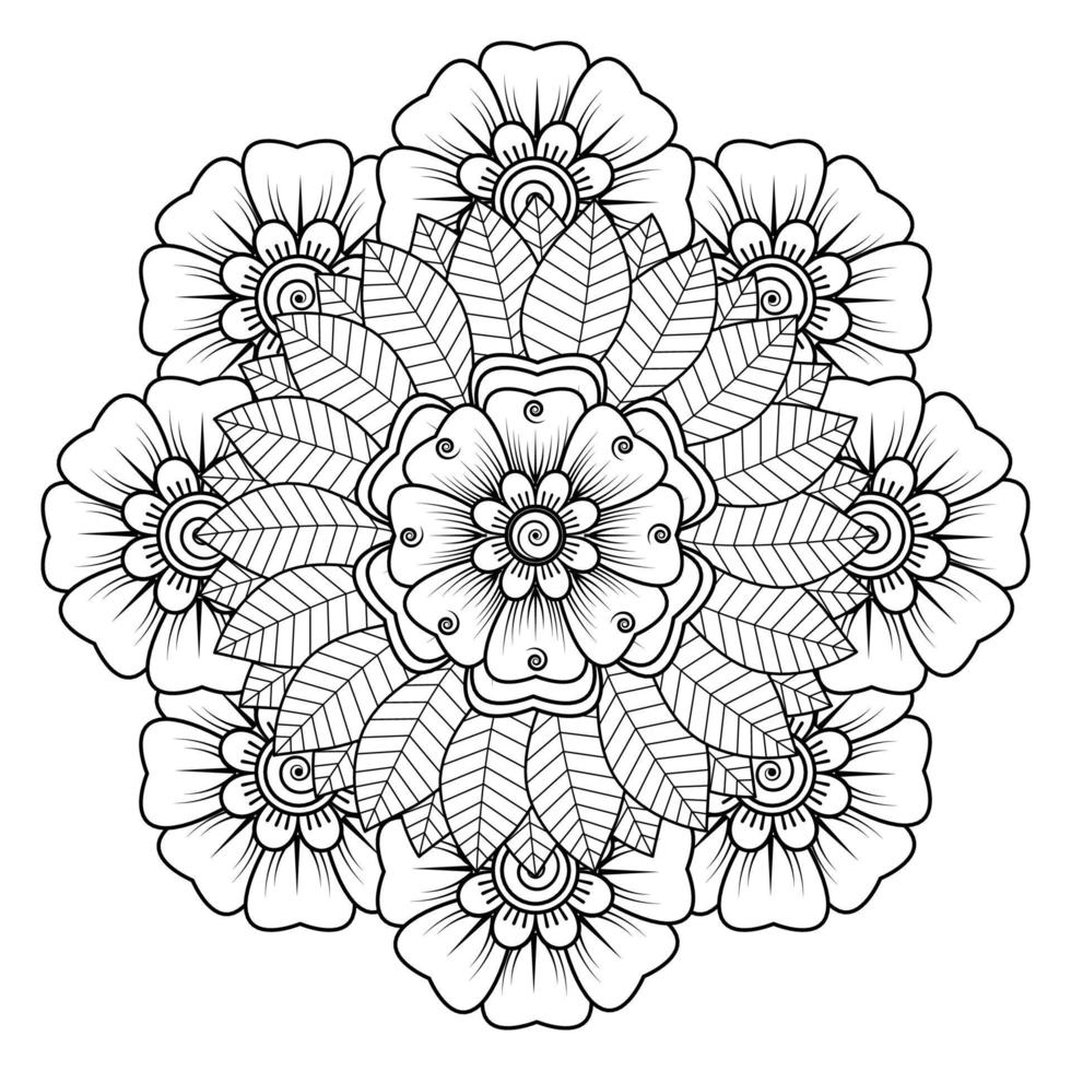 cirkelvormig patroon in de vorm van mandala voor henna, mehndi, tatoeage, decoratie. decoratief ornament in etnische oosterse stijl. kleurboek pagina. vector