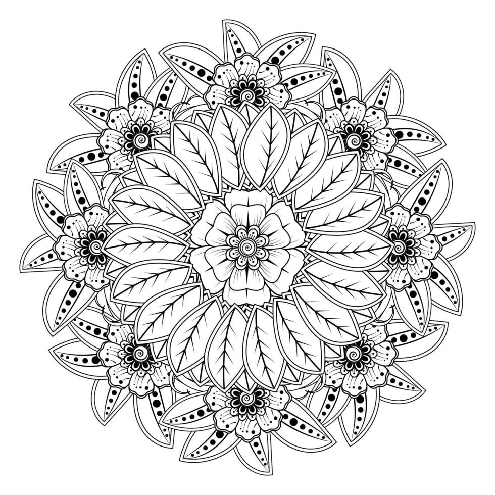 cirkelvormig patroon in de vorm van mandala voor henna, mehndi, tatoeage, decoratie. decoratief ornament in etnische oosterse stijl. kleurboek pagina. vector