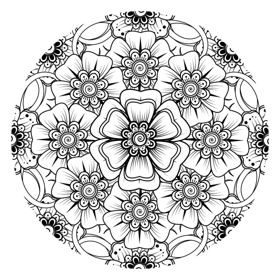 cirkelvormig patroon in de vorm van mandala voor henna, mehndi, tatoeage, decoratie. decoratief ornament in etnische oosterse stijl. kleurboek pagina. vector