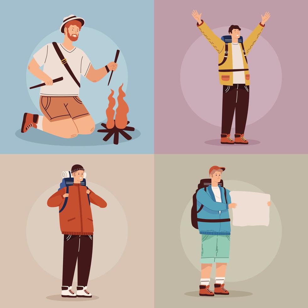 vier reizigers avonturiers karakters vector
