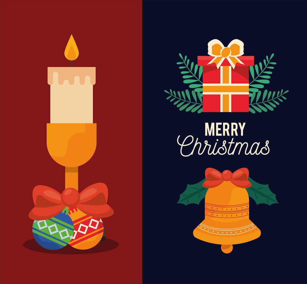 vrolijk kerstfeest drie pictogrammen vector