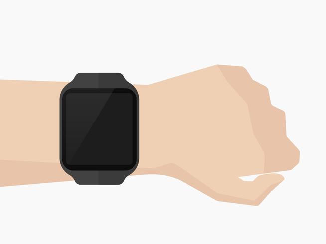 Smartwatch op pols plat minimaal ontwerp, vectorillustratie. vector