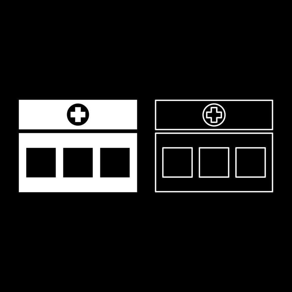 ziekenhuis kliniek medisch gebouw pictogram overzicht set witte kleur vector illustratie vlakke stijl afbeelding