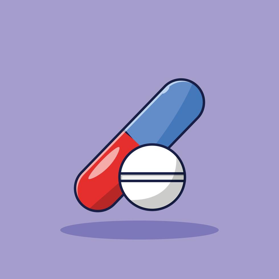 capsule en tablet geneeskunde vectorillustratie. geneesmiddel. apotheek. platte cartoonstijl geschikt voor pictogram, webbestemmingspagina, banner, flyer, sticker, kaart, achtergrond, t-shirt, illustraties vector