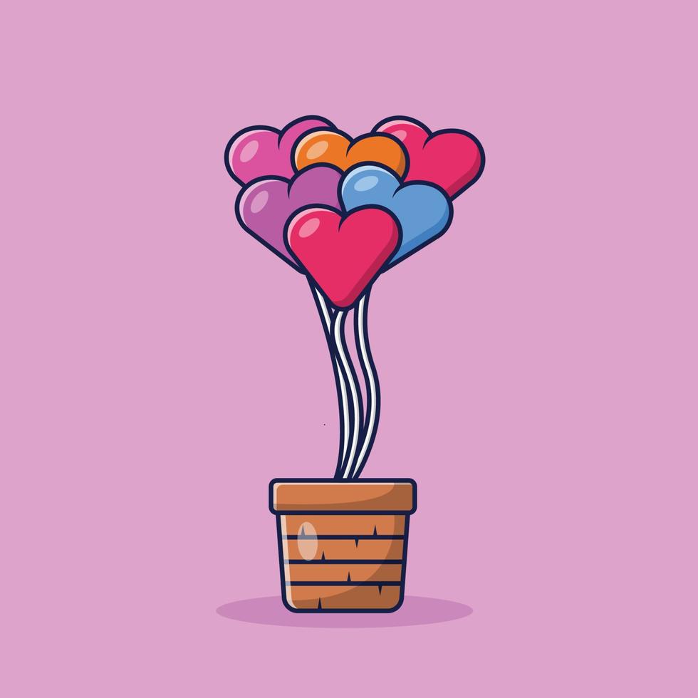 liefde valentijn luchtballon platte vector illustratie pictogram op roze achtergrond voor web, bestemmingspagina, sticker, banner, kaart, clip-art