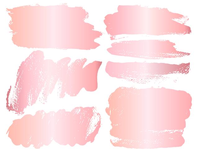Set van penseelstreek, roze goud grunge penseelstreken te wijzigen. Vector illustratie.