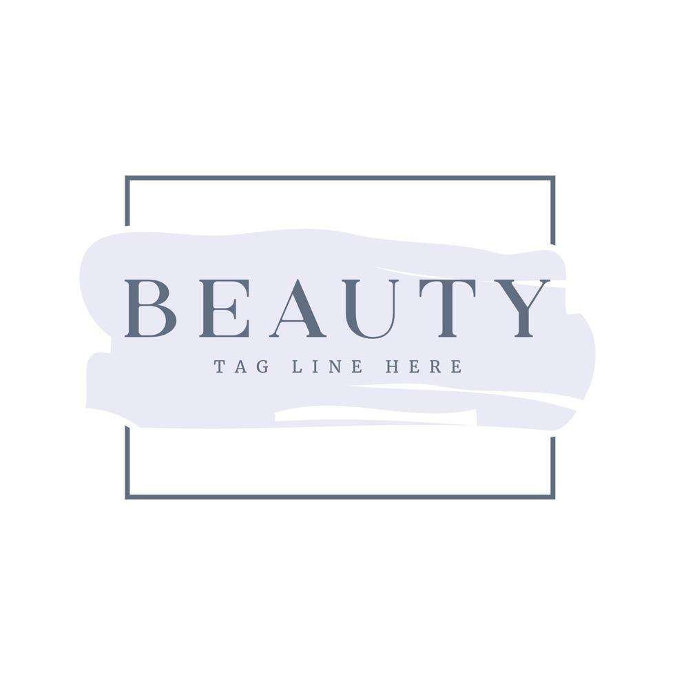 schoonheid vrouwelijke badge. elegante paarse pastel penseel aquarel achtergrond logo met rechthoekig frame. vector