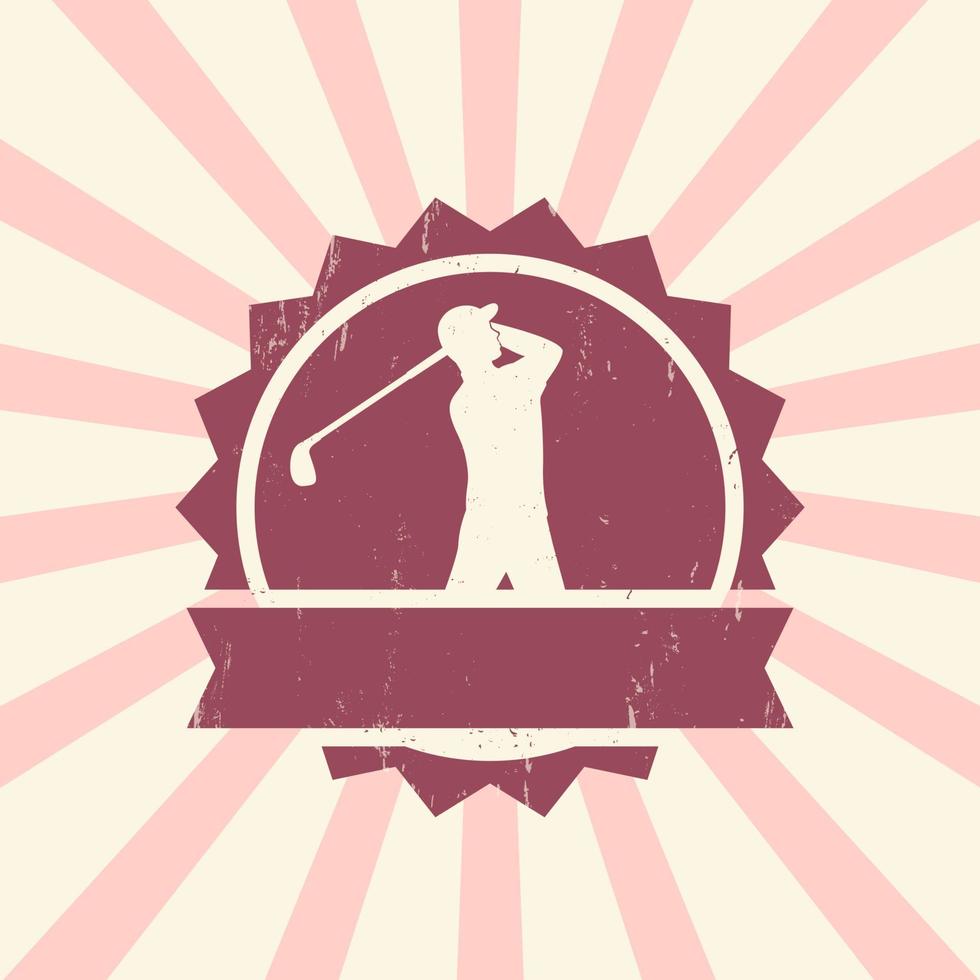 golf teken, vintage badge met man golfspeler, golfer swingende golfclub, vectorillustratie vector