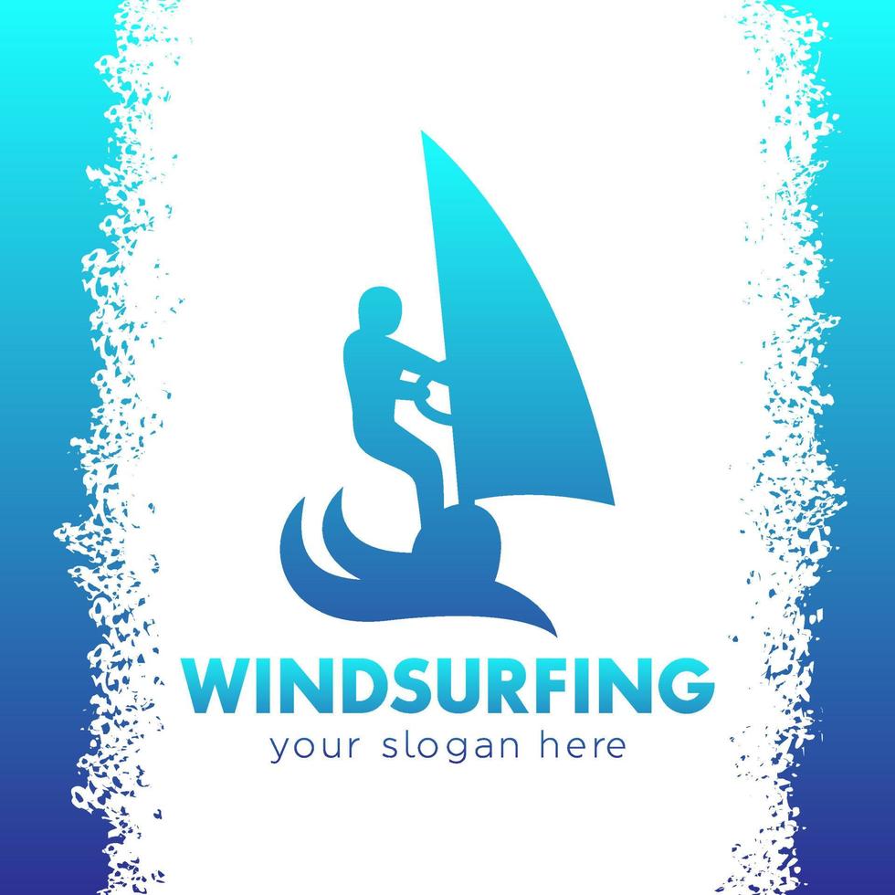 windsurflogo, man op surfplank met zeil, windsurferpictogram vector