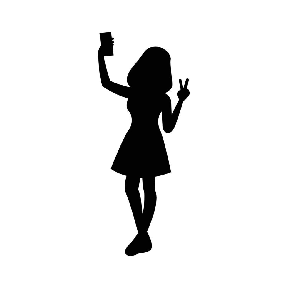 zwart silhouetontwerp met geïsoleerde witte achtergrond ofwoman selfie vector