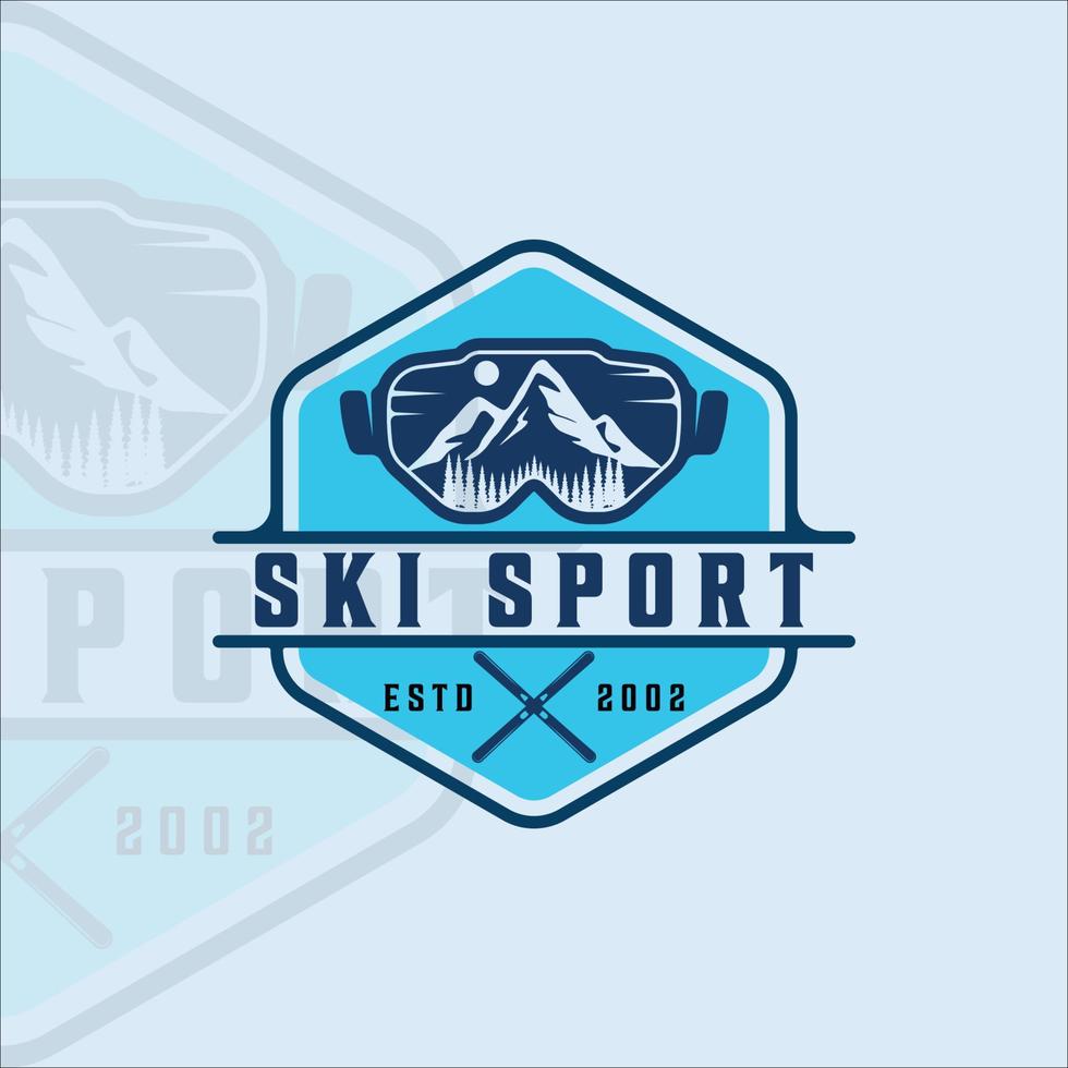 skibril logo vector illustratie sjabloon pictogram grafisch ontwerp. creatief landschap voor zakelijke wintersport of reizen met badge