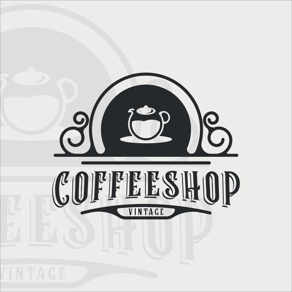 koffiepot logo vintage met overzicht vector illustratie sjabloon pictogram grafisch ontwerp. winkeldrank of drankteken en symbool voor zaken met retro typografiestijl