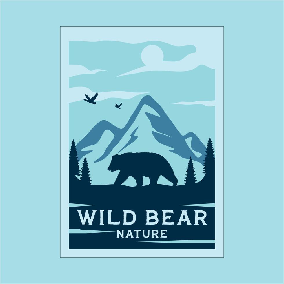nationaal park buiten minimalistische vintage poster illustratie sjabloon grafisch ontwerp. dieren in het wild beer in bos met eenvoudig retro concept vector