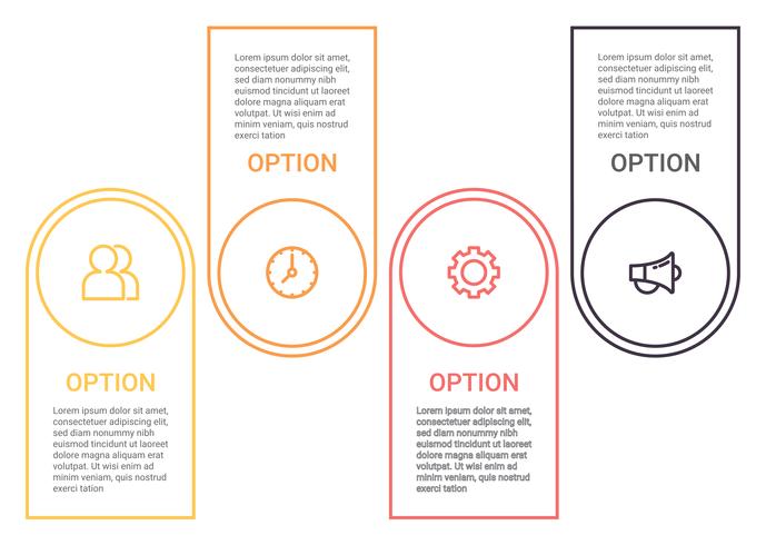 Infographicsdiagram met 4 stappen, opties of processen. Vector bedrijfsmalplaatje voor presentatie. bedrijfsgegevensvisualisatie.