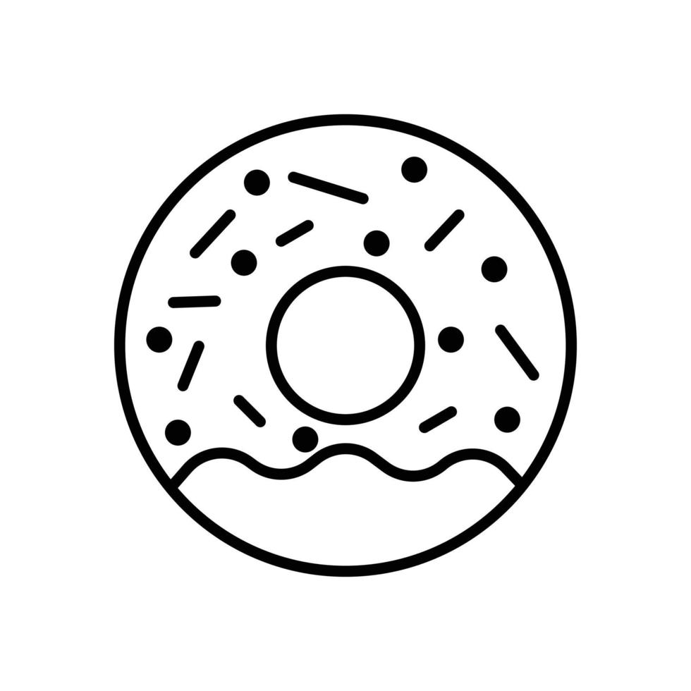 donut, donut met glazuur en hagelslag lijn kunst vector pictogram ontwerp voor voedsel apps en websites.