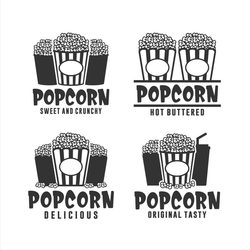 popcorn zoete en knapperige logo-collectie vector