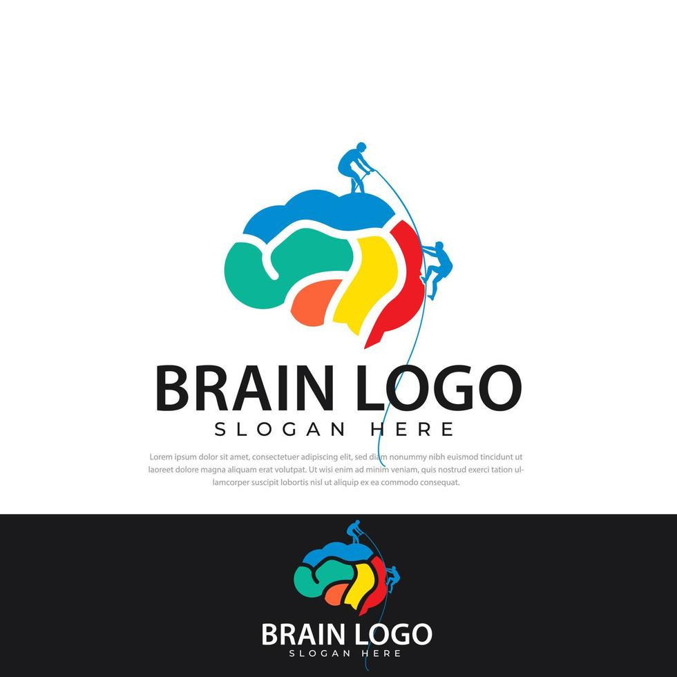 hersenen symbool ontwerp logo voor rotsklimmen silhouet. hersenen logo silhouet vector ontwerpsjabloon. rotsklimmen, symbool, denken