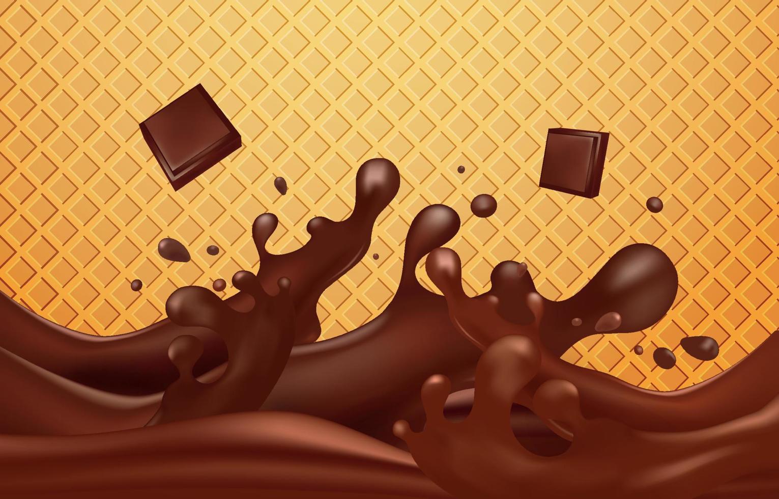chocolade splash met twee vierkante chocoladereep vector
