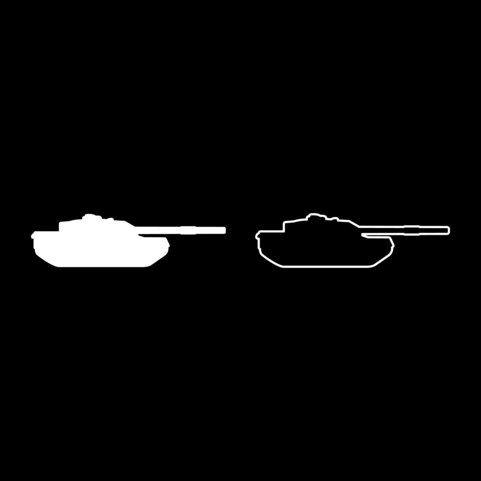 tank artillerie leger machine militair silhouet wereldoorlog pictogram witte kleur vector illustratie vlakke stijl afbeelding set