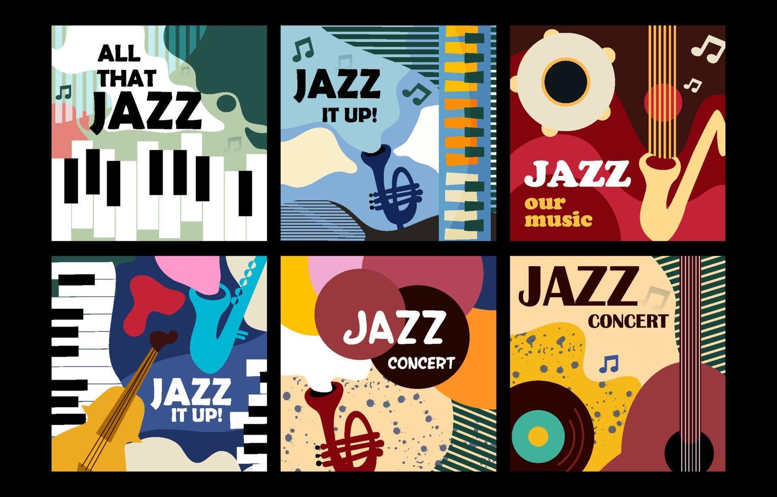 jazz muziekfestival abstracte sociale media set vector