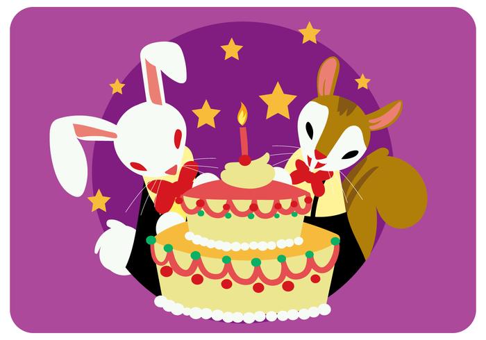 Bunny en eekhoorn met verjaardagstaart Vector