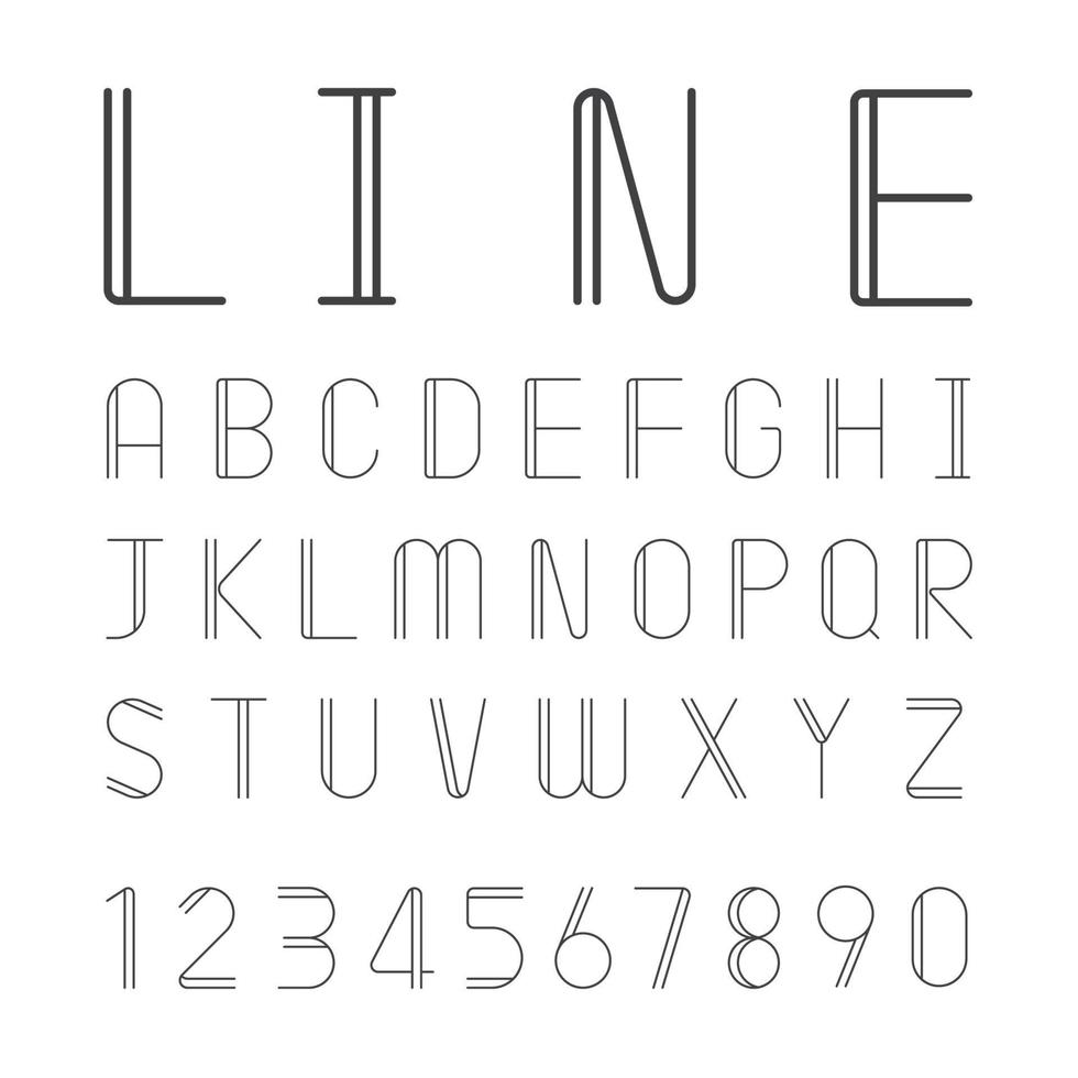 lineair lettertype, alfabetontwerp. vector illustratie