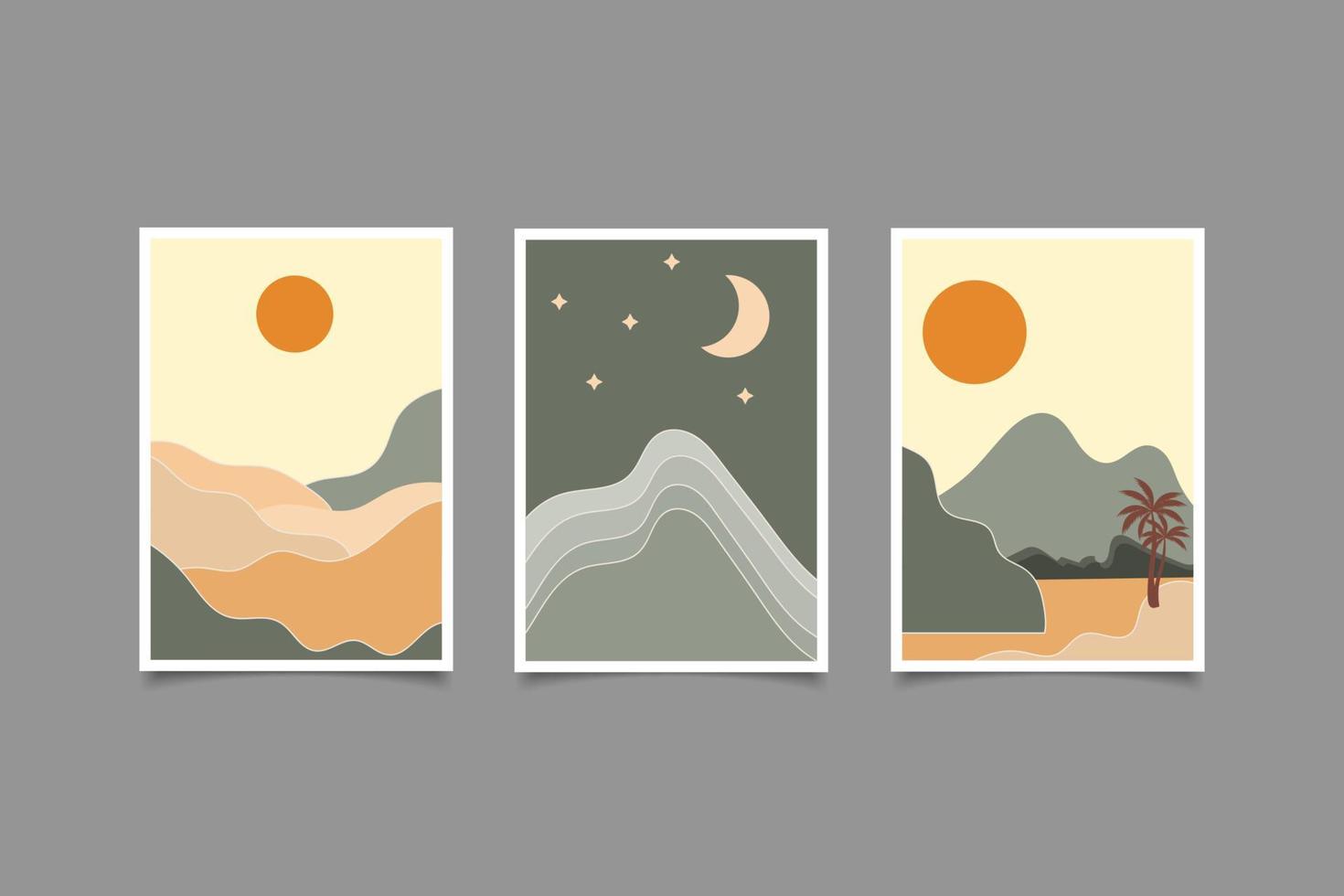 moderne landschapsposters zon en maan decoratie vector