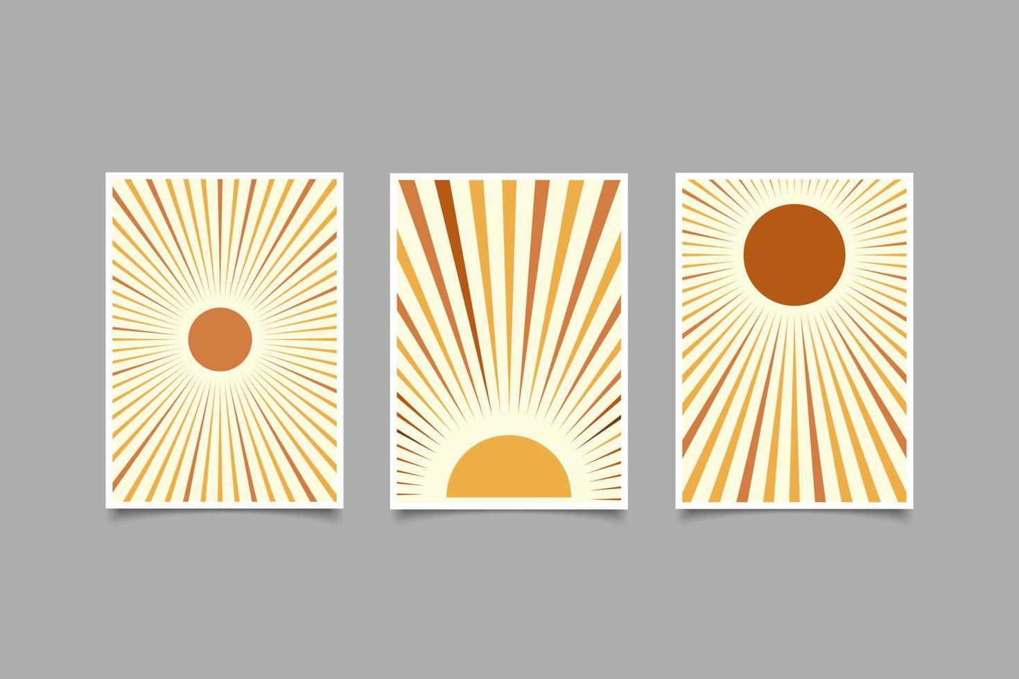 set muurkunst zon fasen minimalistische decoratie vector