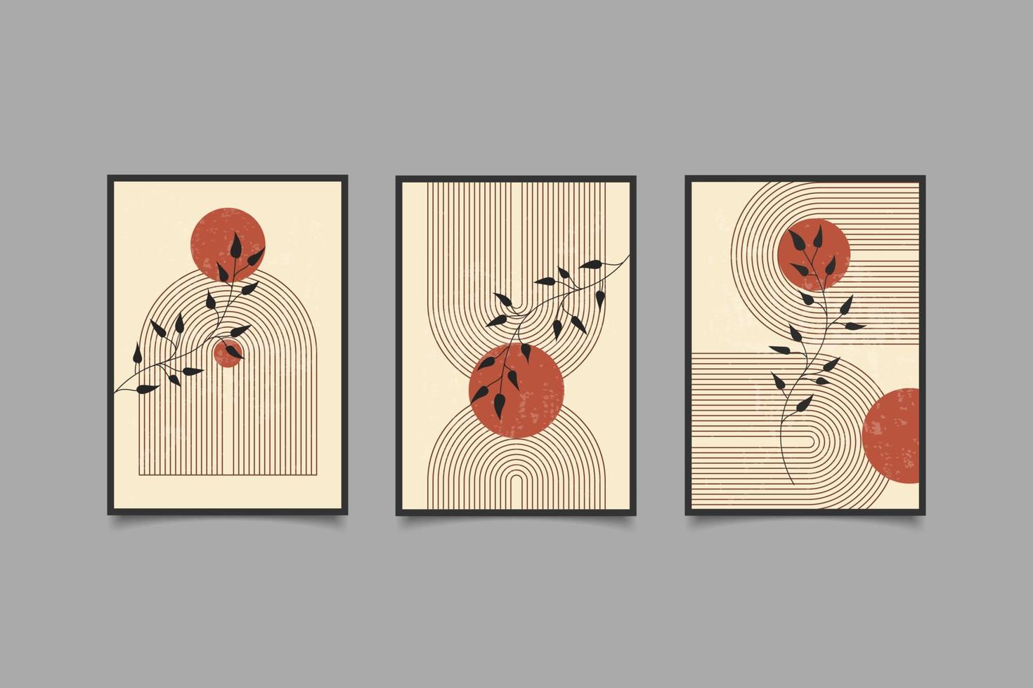 set prints modern midden van de eeuw met bloemencollectie vector