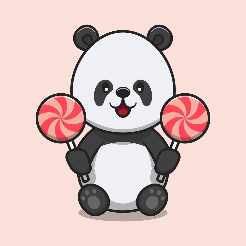 schattige panda met lolly snoep cartoon vector pictogram illustratie