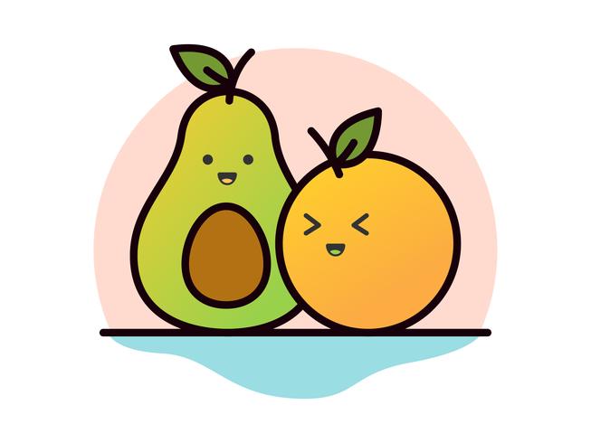 Avocado en oranje illustratie vector