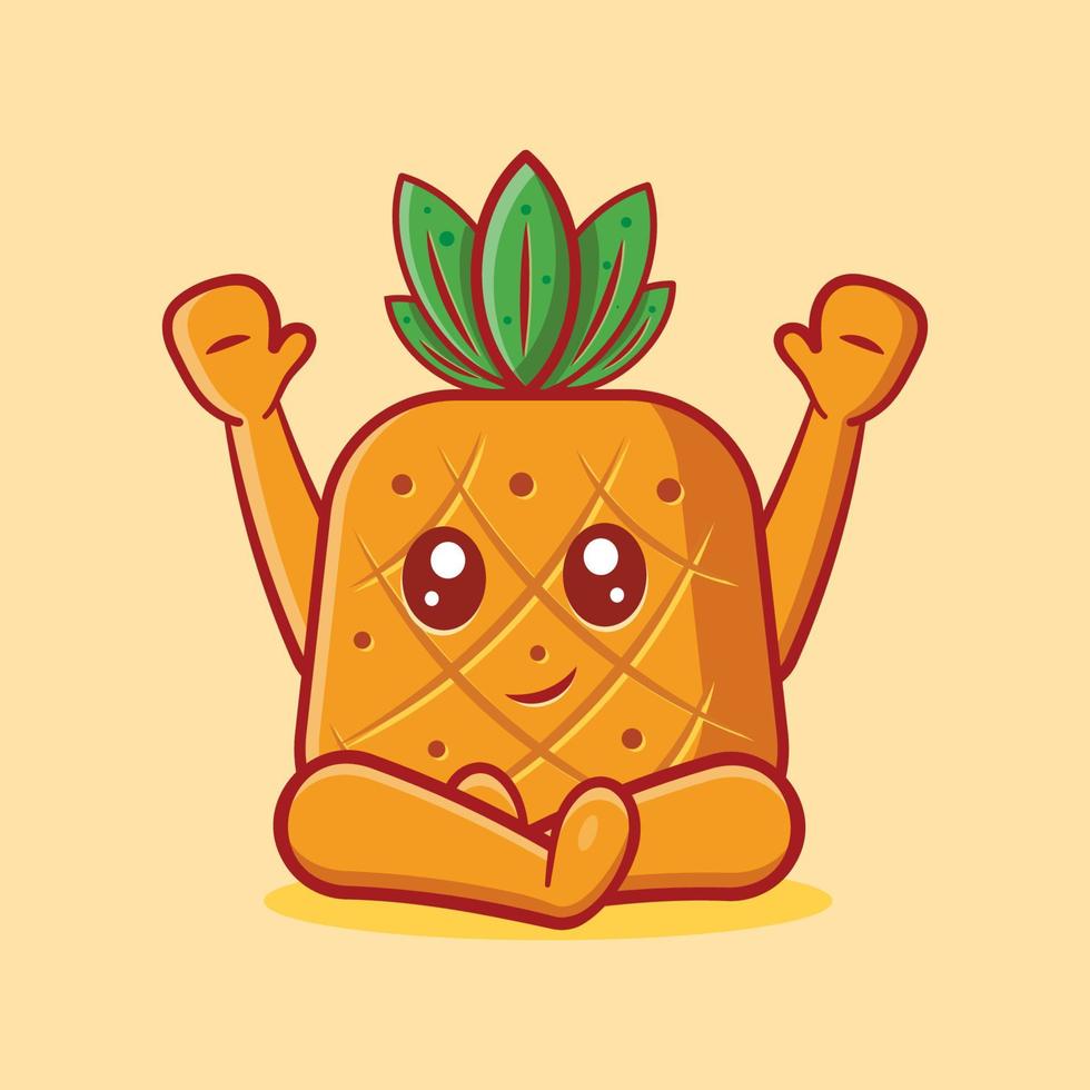 schattige ananas fruit mascotte met zittende gebaar geïsoleerde cartoon vectorillustratie vector