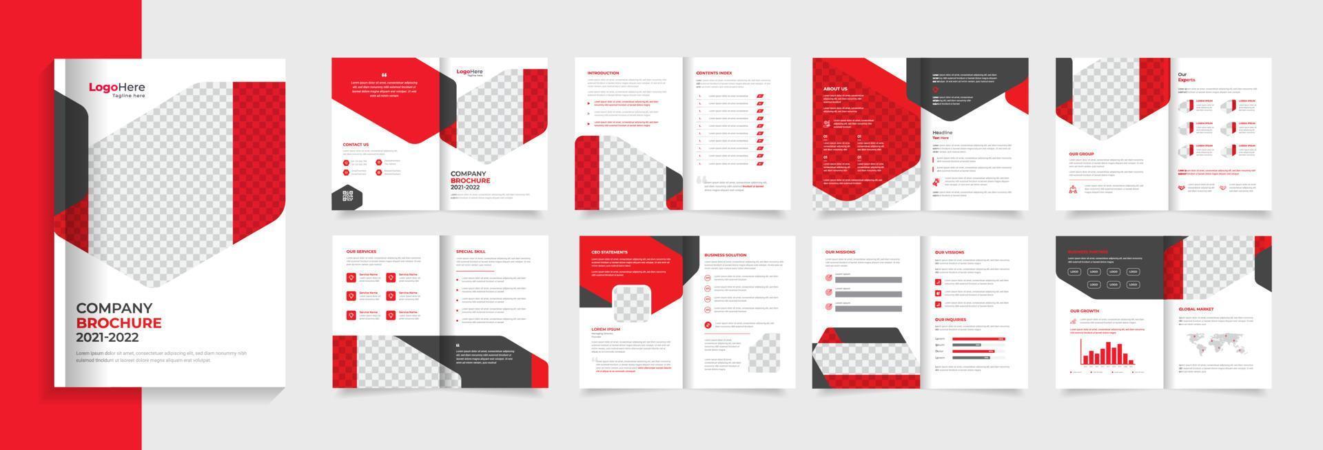 rode bedrijfsbrochure ontwerpsjabloon, modern met creatieve vormen premium vector