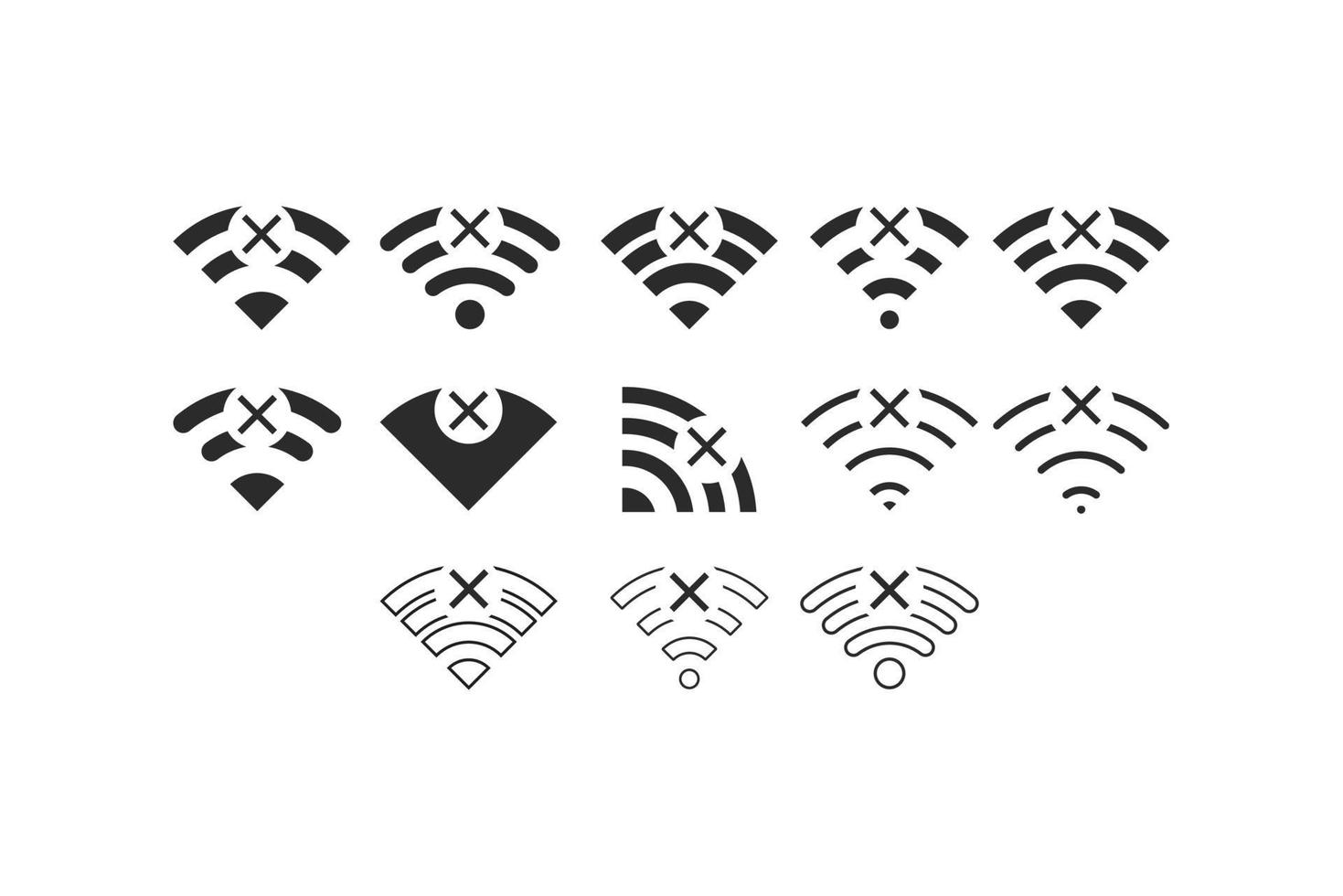 set van geen draadloze verbindingen geen wifi pictogram teken vector zwarte kleur