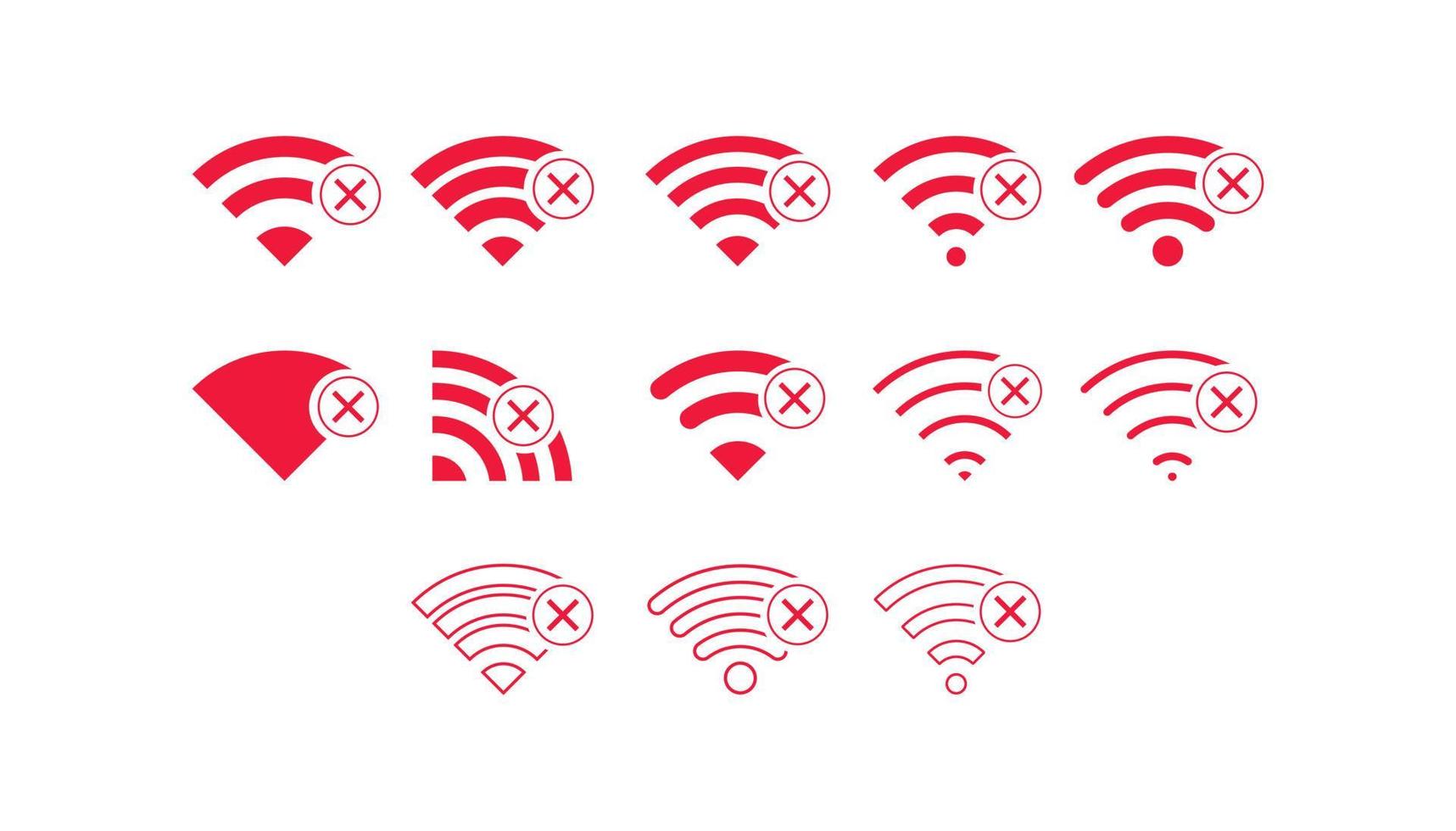 set van geen draadloze verbindingen geen wifi pictogram teken vector rode kleur