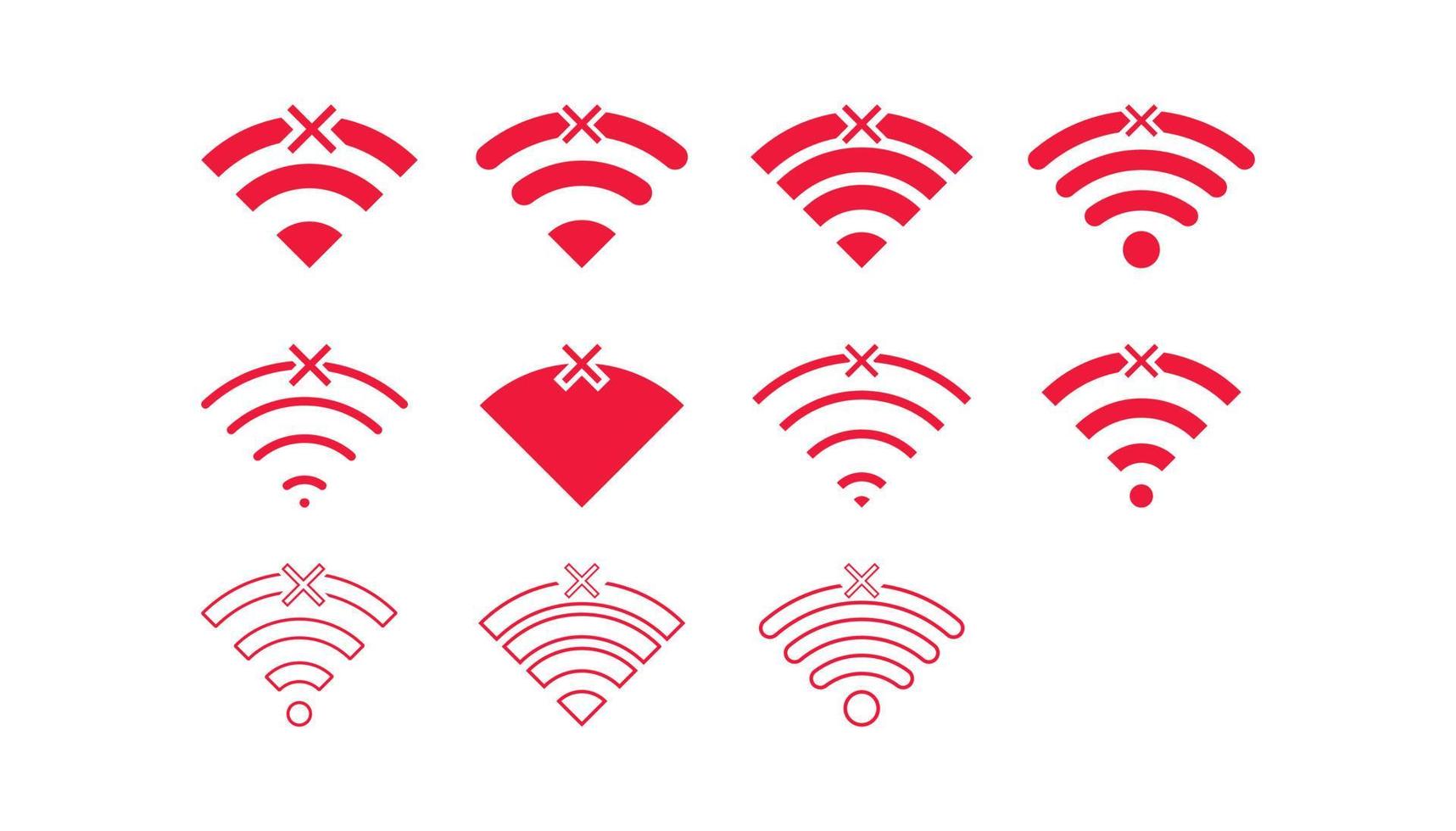 set van geen draadloze verbindingen geen wifi pictogram teken vector rode kleur