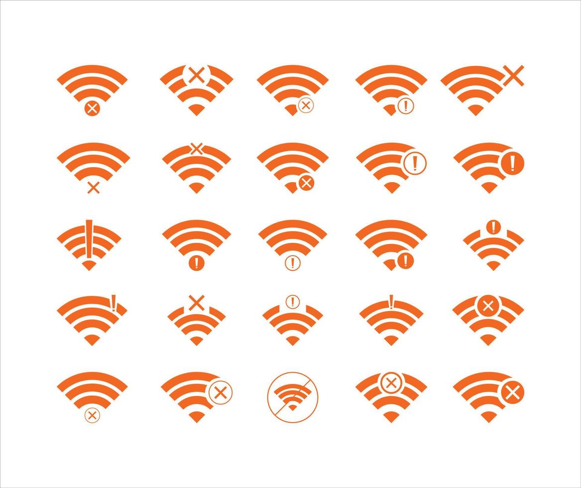 set van geen draadloze verbindingen pictogram teken vector oranje kleur