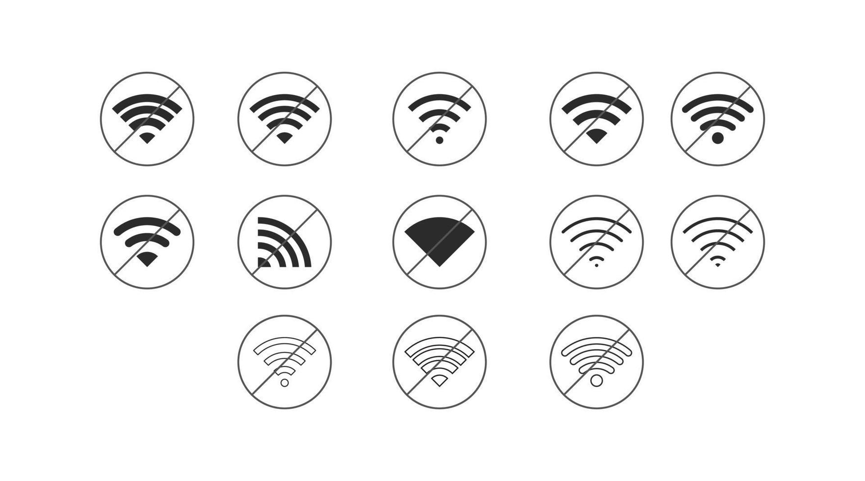 set van geen draadloze verbindingen geen wifi pictogram teken vector zwarte kleur