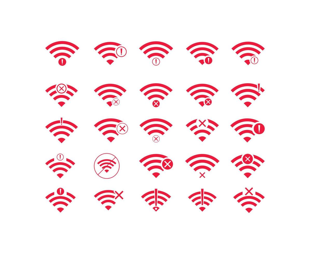 set van geen wifi draadloos pictogram vector rode kleur