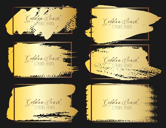 Set van penseelstreek frame, Gouden grunge penseelstreken te wijzigen. Vector illustratie.