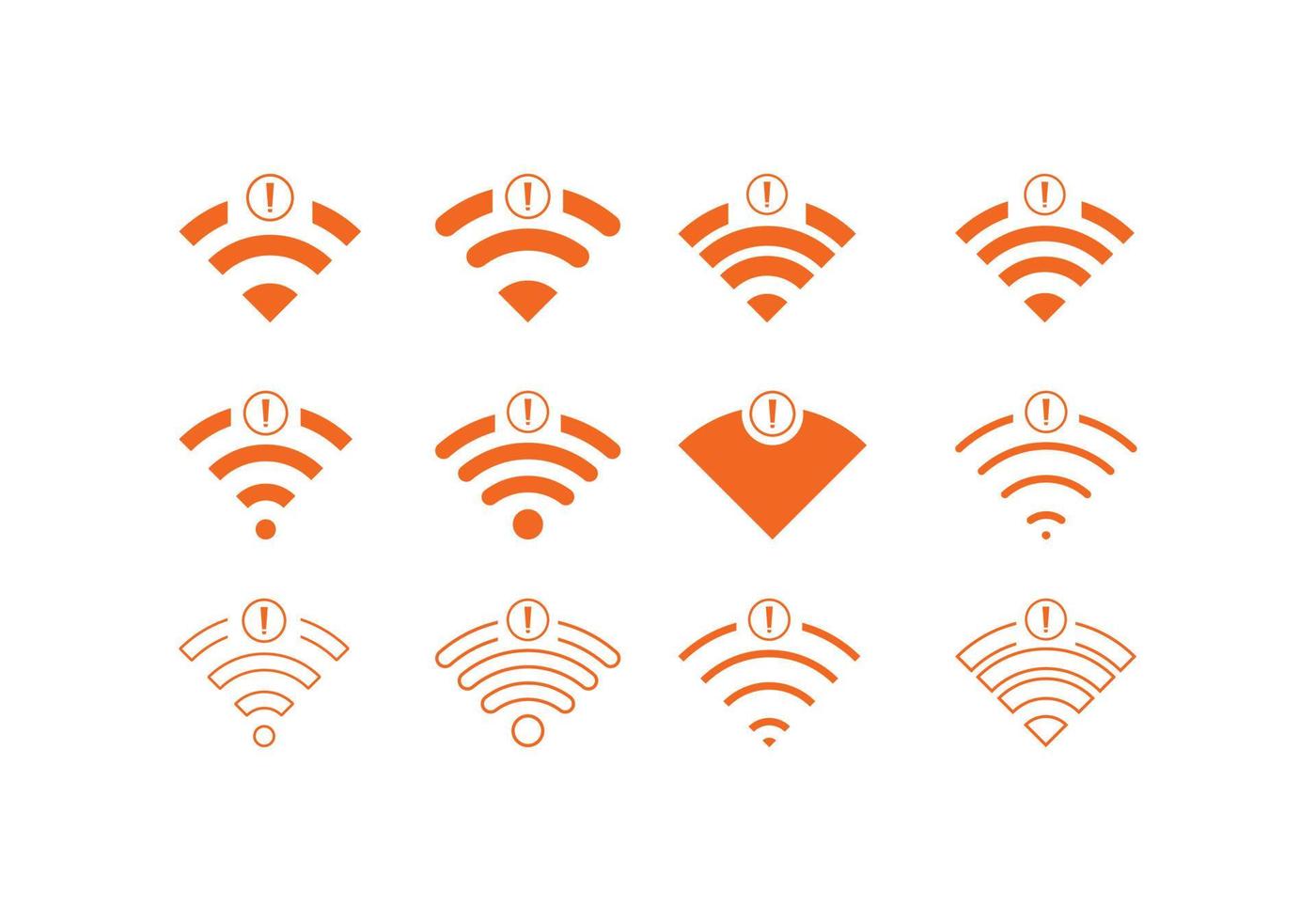set van geen draadloze verbindingen pictogram teken vector oranje kleur