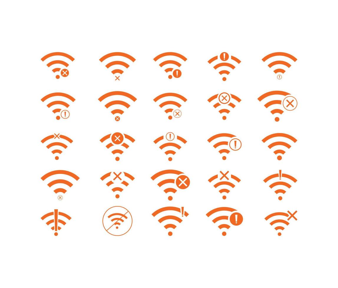 set van geen draadloze verbindingen pictogram teken vector oranje kleur