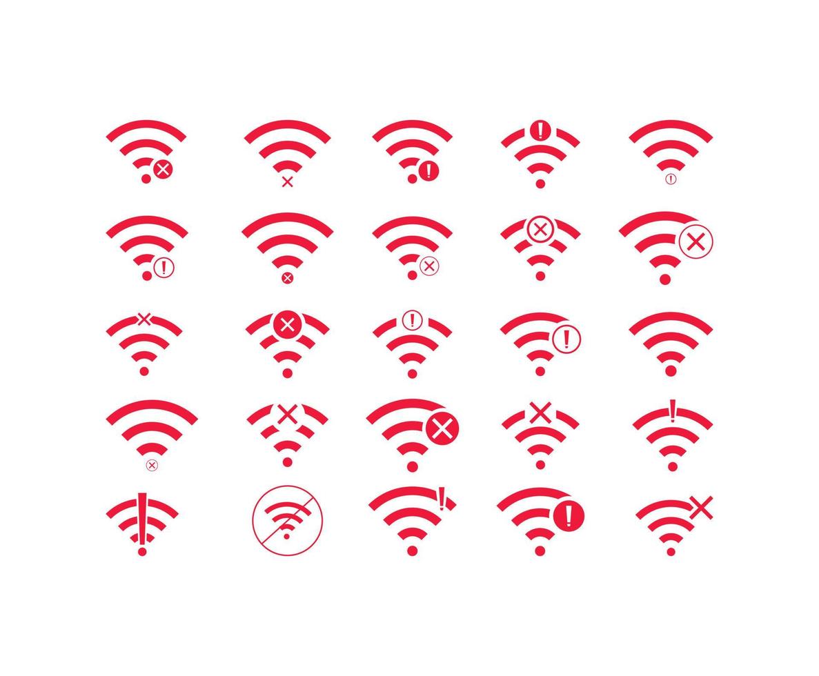 set van geen wifi draadloos pictogram vector rode kleur