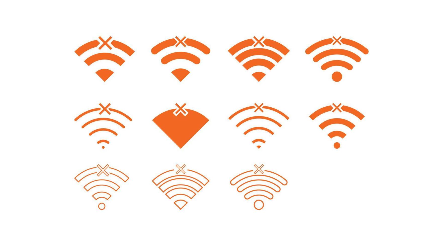 set van geen draadloze verbindingen pictogram teken vector oranje kleur