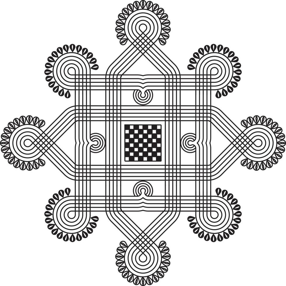 Indiase traditionele en culturele rangoli, alpona, kolam of paisley vector lijntekeningen. bengaalse kunst india. voor textieldruk, logo, behang